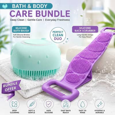 2 Piece Silicone Bath Brush & Back Scrubber Set | Body Cleaning Brush