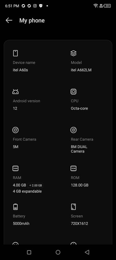 Itel A60s 4+4/128 gb