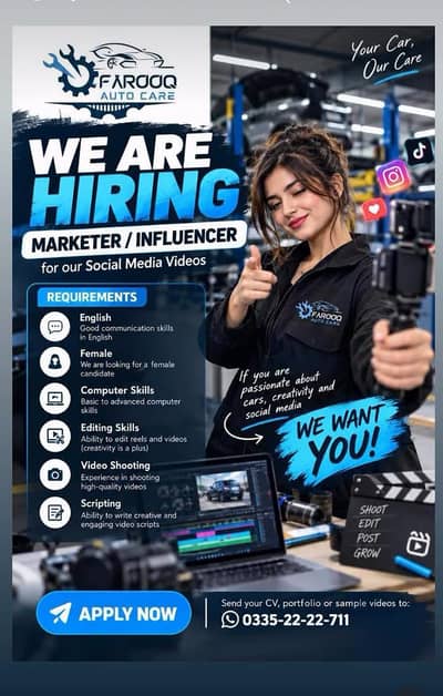 We are hiring Marketer Influencer For our Social media Videos