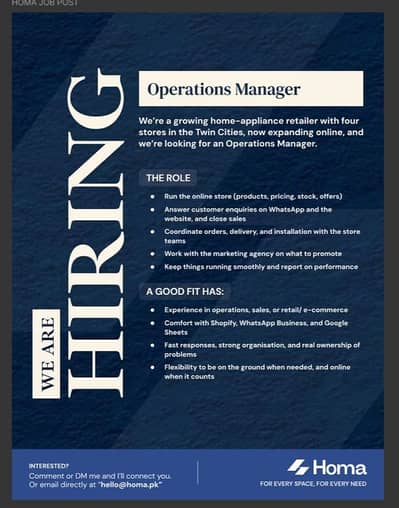 Operations Manager — Homa (Islamabad / Rawalpindi)