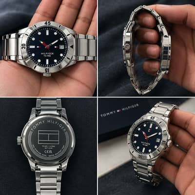 Tommy Hilfiger TH. 1985 Men's Silver Stainless Steel Watch – Navy Blue