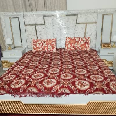 Bed with sidetable and setti dressing table with couch