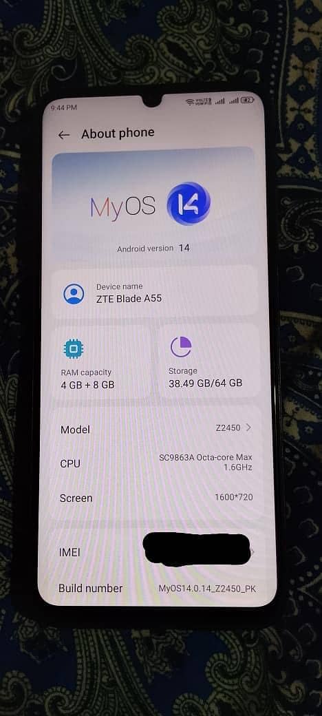 Zte Blade A55 complete box sid fingerprint ha 5