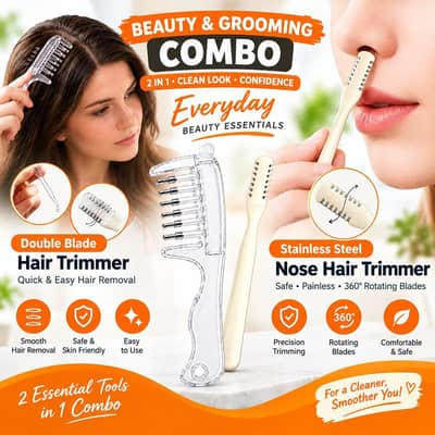 2 in 1 hair scalp massage comb oil & manual nose trimmer combo