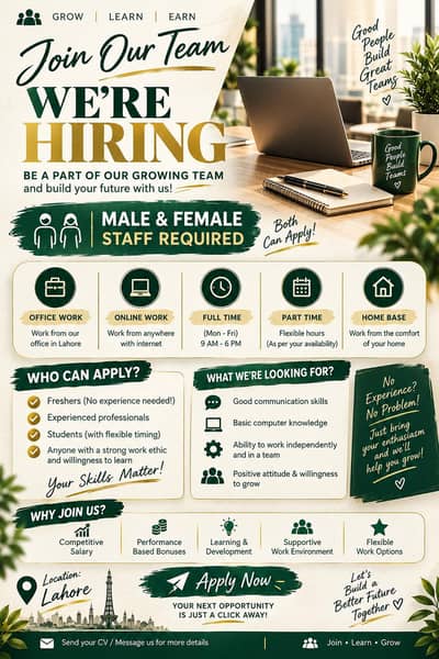 We're hiring male and female for office and online work