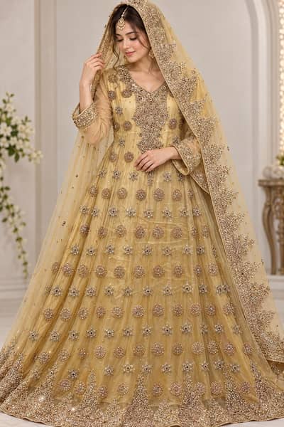Golden Bridal Maxi with Heavy Embroidery & Dupatta