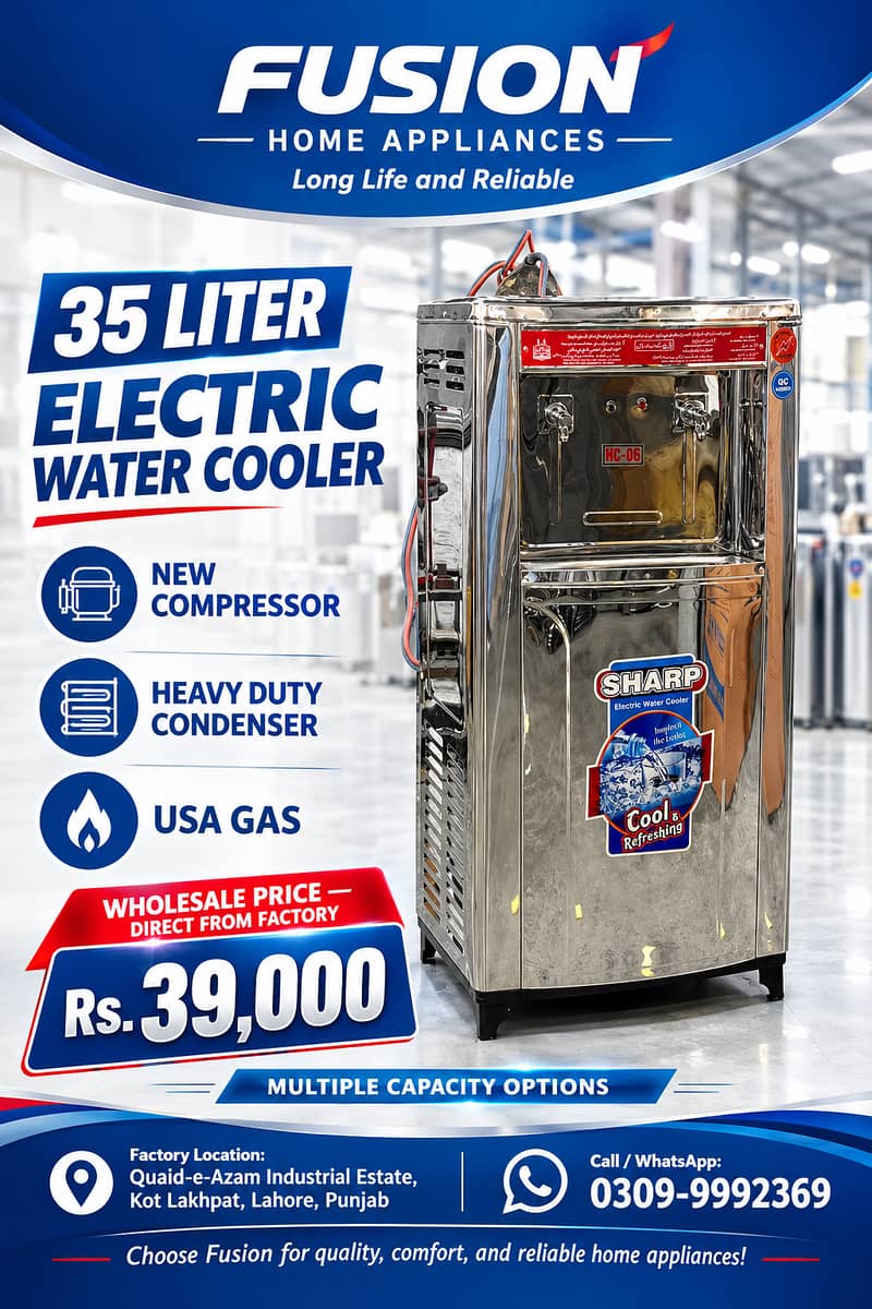 Electric Water Cooler 35 Liter New Compressor Heavy Duty Condenser ...