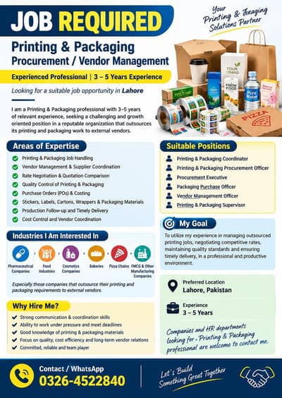 JOB REQUIRED – PRINTING & PACKAGING PROCUREMENT / VENDOR MANAGEMENT