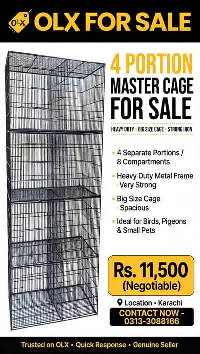 birds cage 4 separate portions 8 compartment