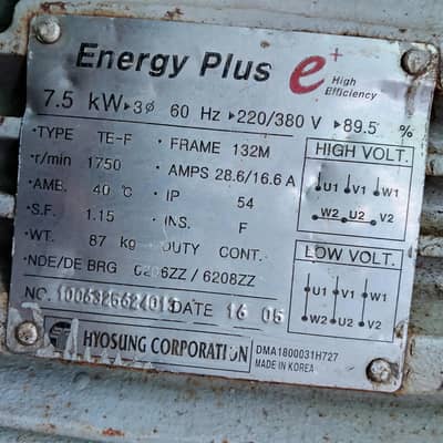 7.5kW 10HP Motor Hyosung Korea Original