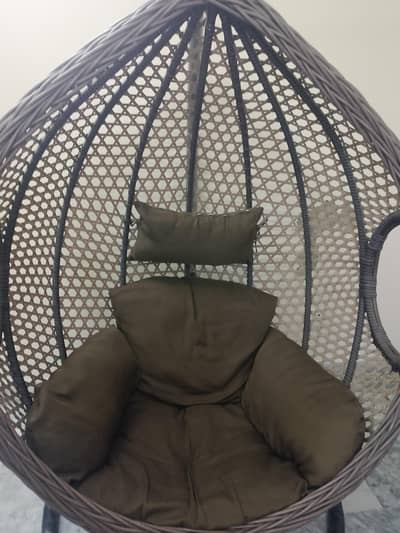 Luxury Rattan Egg Swing Chair with Stand – Brown Cushions