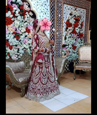 Bridal mehroon lehenga and jewelry