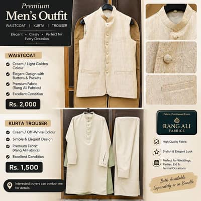 Premium Cream Waistcoat & Kurta Trouser – Elegant Formal Wear