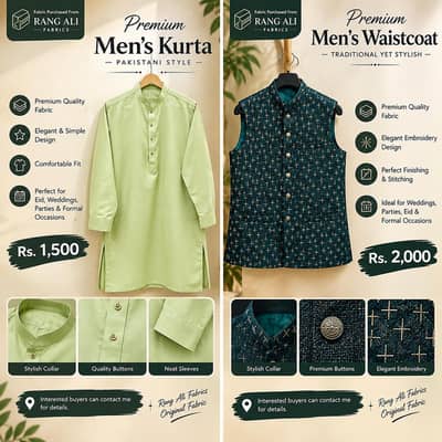Stylish Dark Green Waistcoat & Light Green Kurta – Premium Fabric
