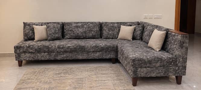Luxury Grey L-Shaped Sofa Set with Matching Centre Table