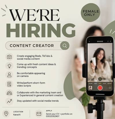 Female Content Creator Required for Collaboration / Videos (Karachi)