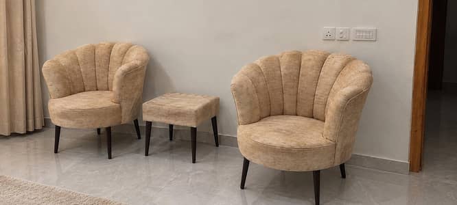 Luxury Beige Shell Chairs Set of 2 with Matching Table