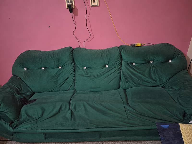Velvet Bottle Green Sofa Set (5 Seater) - Sofas - 1120955564
