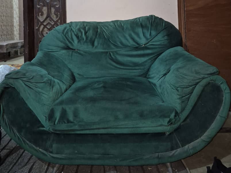 Velvet Bottle Green Sofa Set (5 Seater) - Sofas - 1120955564