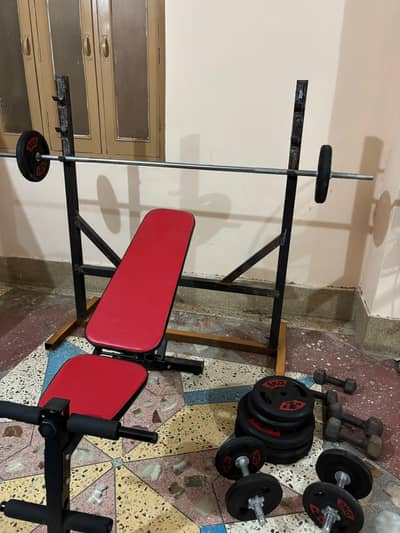home gym equipments /bench press /rod /plates /dumbbell / barbell reck