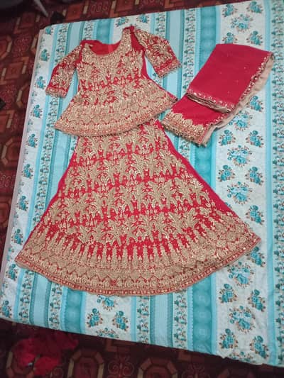 Heavy Red & Golden Embroidered Bridal Dress for Sale
