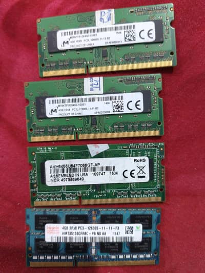 laptop ram 4gb ddr3 4 stick urgent for sale