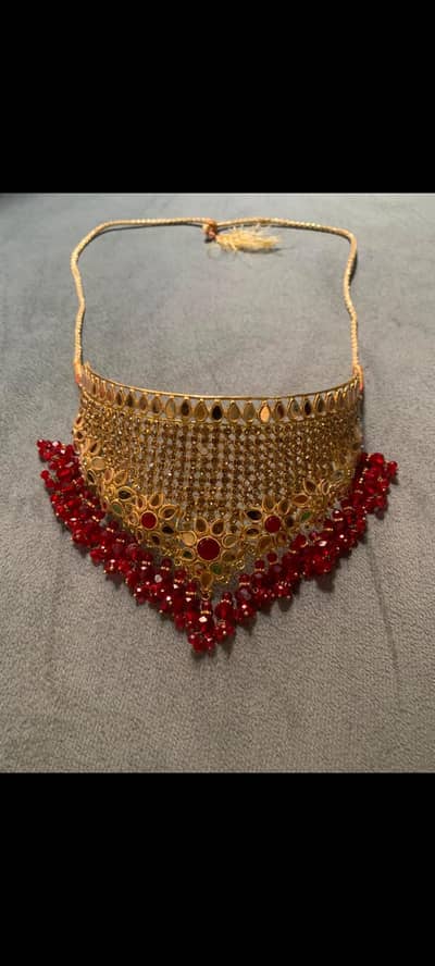 ​Royal Red & Golden Bridal Choker Set with Matching Mala and Earrings