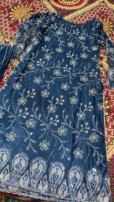 Royal blue long shirt with kapri with dopata