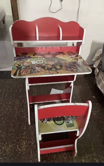 Kids study wooden table with matching chair