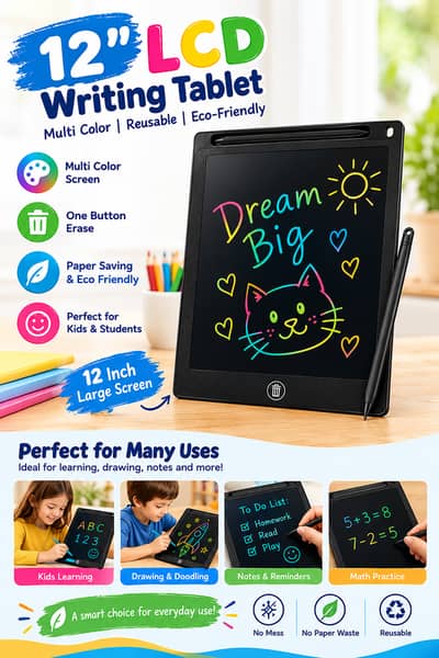 12 inch Multi Color Kids Writing Tablet
