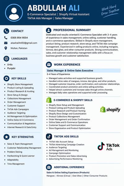E-Commerce Specialist | Shopify Expert | TikTok Ads Manager