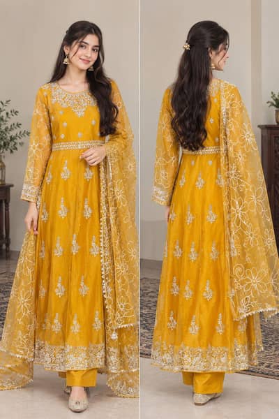 New mustard anarkali for ladies
