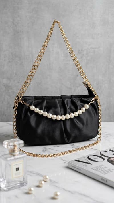 Elegant Pearl & Satin Handbag Chain strap leather handbag-