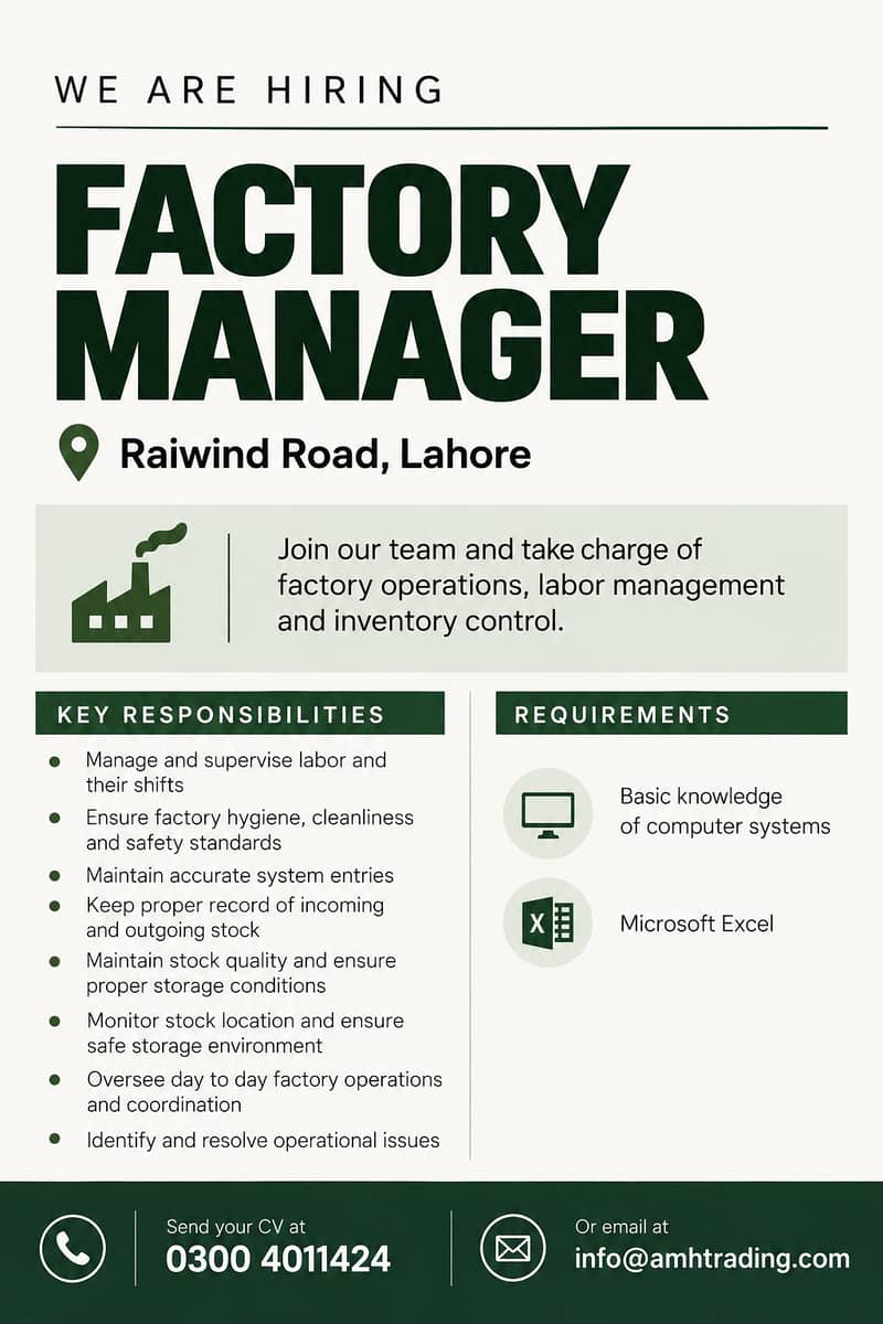 FACTORY MANAGER REQUIRED 0