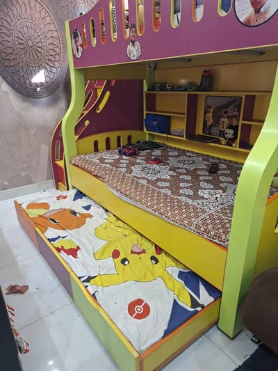 Colorful Triple Kids’ Bunk Bed for Sale – Storage Drawers & Shelves
