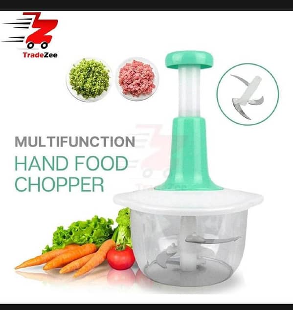 T  MULTI FOOD CHOPPER 2 LITER with 3 Curved Stainless Steel Blades with Greater, Handheld Vegetable Chopper/Mincer/Mixer/Blender to Chop Fruits Onions/Fresh Meat/Ginger/Herbs/Garlics 2000ml manual push chopper