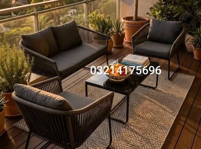 OUTDOOR GARDEN ROPE SET RATTAN UPVC FURNITURE SOFA SET CHAIRS TABLE