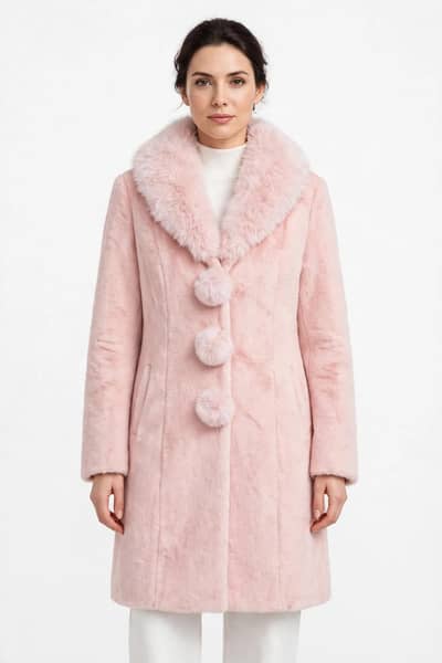 LADIES IMPORTED PINK FUR WINTER LONG COAT JACKET