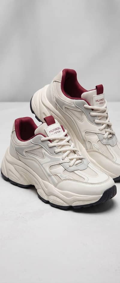 Men’s Sports Sneakers – Stylish White & Maroon Running Shoes
