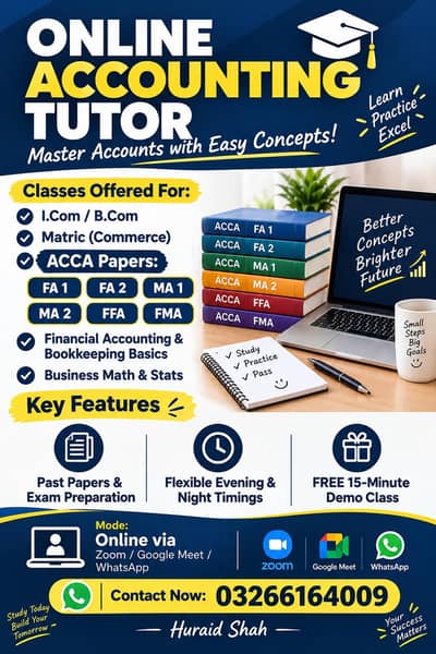 Option 1: Online Accounting & Commerce Tutor | I. Com, B. Com, Matric.