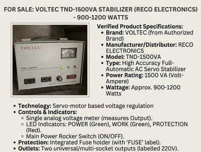 Three Heavy-Duty Voltage Stabilizers-VOLTEC Servo 2000W&1500VA+GENERAL
