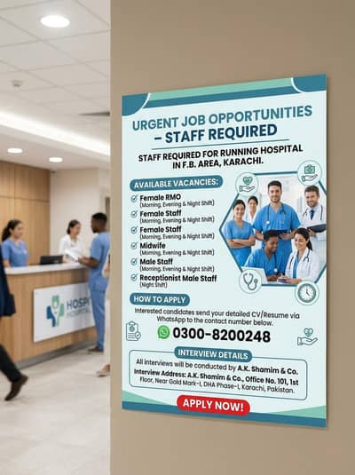 JOB OPPORTUNITIES – STAFF REQUIRED FOR HOSPITAL