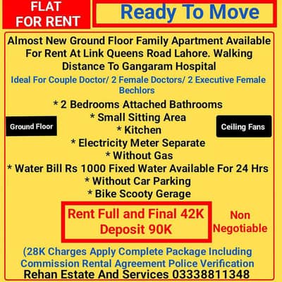 Ground Floor Family Flat For Rent Near Gangaram Hospital Lahore