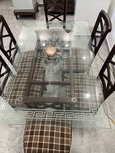 Elegant Glass Top Dining Table with Wooden Chairs – Complete Set