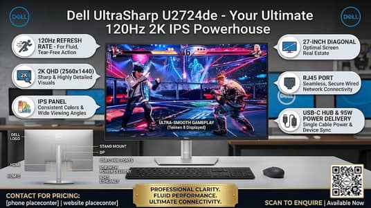 DELL ULTRASHARP 27-INCH 2K QHD 120Hz IPS HUB / MONITOR FOR SALE