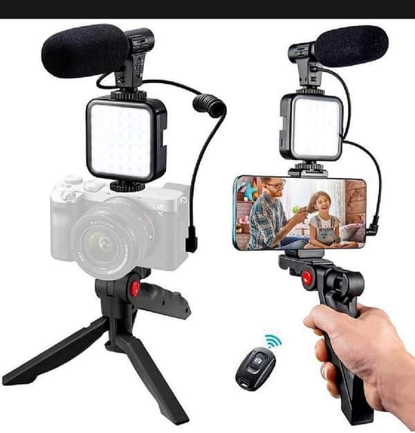 T  Multifunctional professional vlogging kit with tripod led video light and phone holder