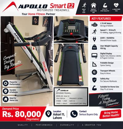 Apollo Smart T2 Motorized Treadmill | 1.75 HP | Foldable | Home Gym