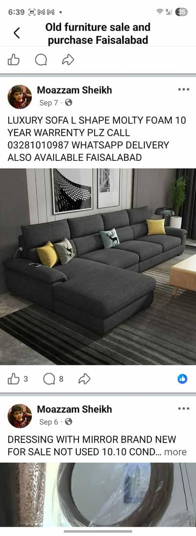 L shape sofa luxury open shape for order plz call 03281010987