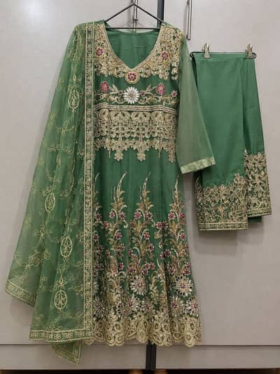 Elegant Forest Green Heavy Embroidered Formal Dress