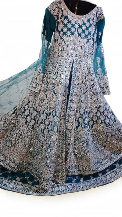 HEAVY WALIMA BRIDAL MAXI TEAL GREEN WITH SILVER WORK - WORN ONCE 10/10
